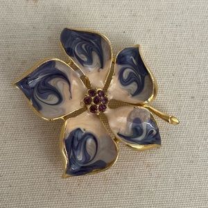 Vintage purple, cream n gold enamel flower brooch